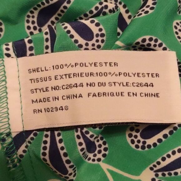 Tulle Women's size S green white navy leaf pattern top zip back yoke keyhole - Picture 5 of 8